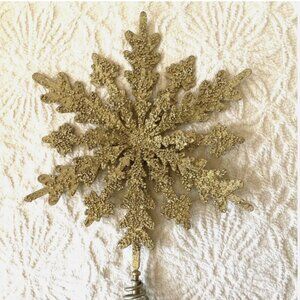 New Pottery Barn Gold Silver Glitter Bead Snowflake Christmas Tree Topper Metal